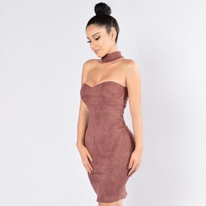 Mustard Suede Choker Dress